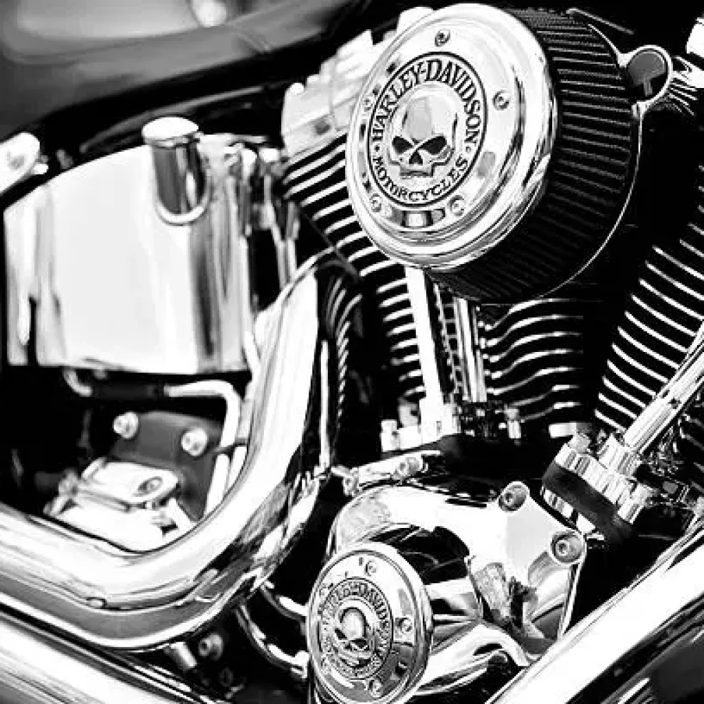 Bergen County, New Jersey, USA - May 4, 2014: Custom Harley Davidson motorcycle engine with custom Harley logos. Harley Davidson motorcycles continue to be the most popular and coveted motorcycles for customizing throughout the world.